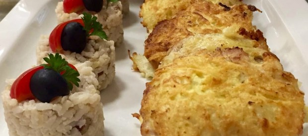 Медальоны из свинины в картофельной стружке.